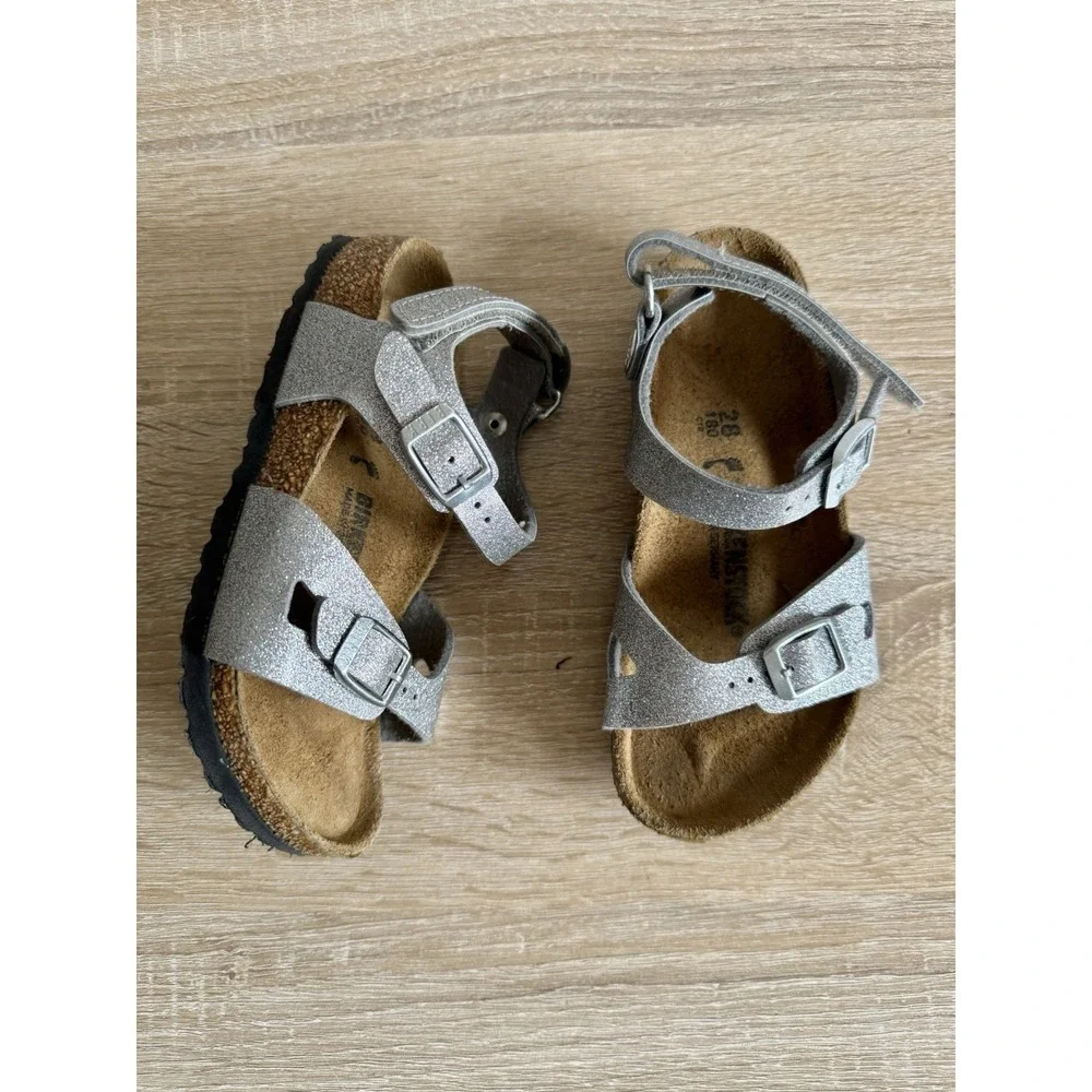 Birkenstock Rio kids sandals sparkling silver Birko-Flor Sz 28/10 C